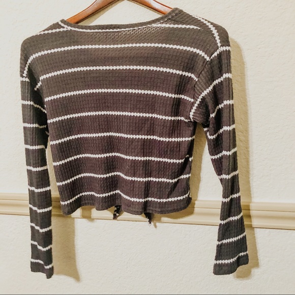 Striped Crop Tie Long Sleeve Top - Picture 3 of 3